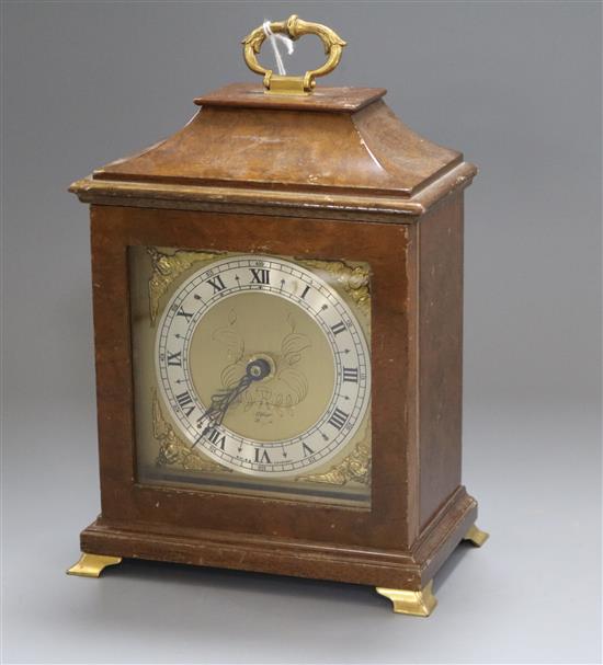 A burr walnut mantel clock height 23cm